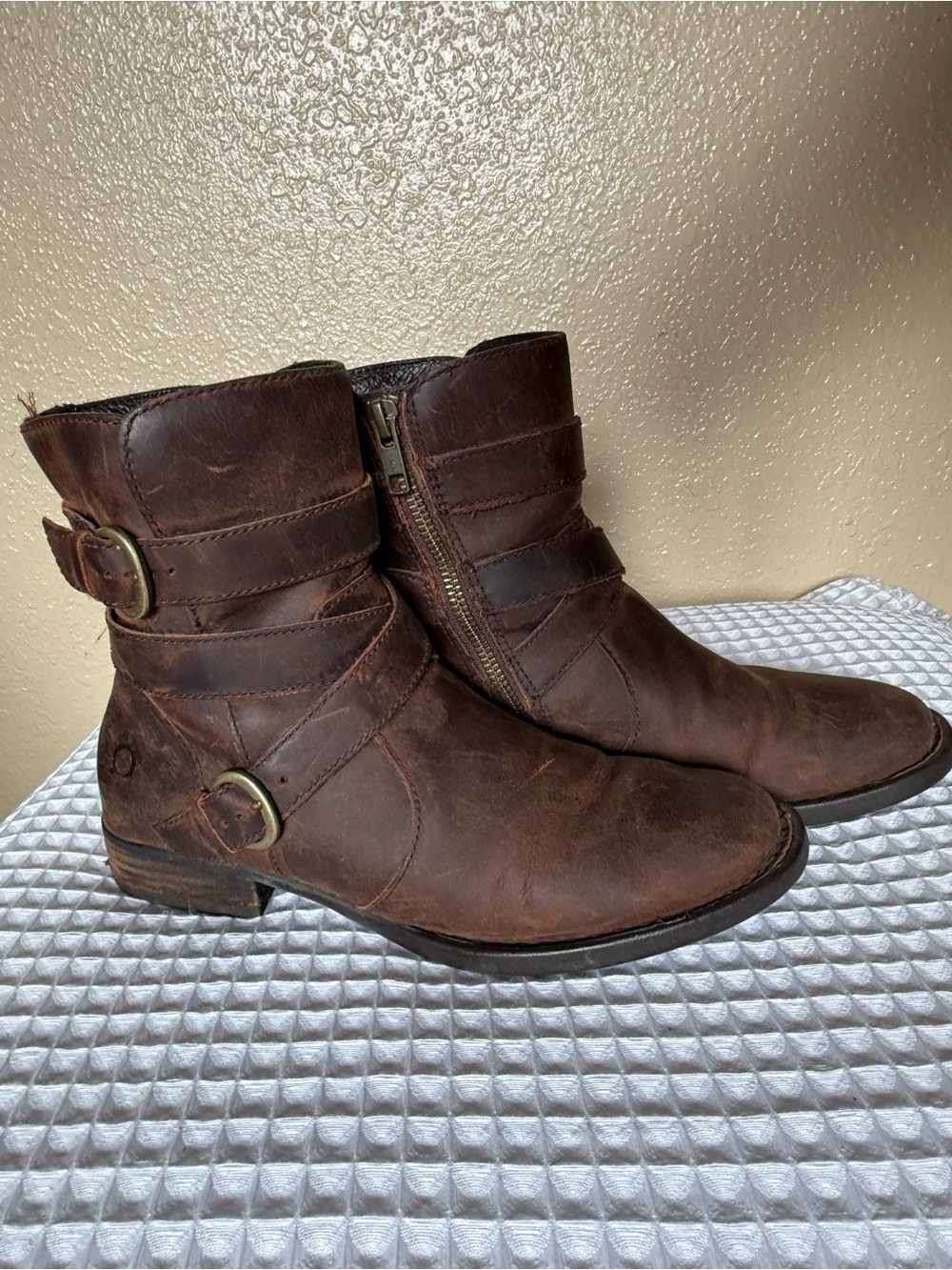 Born Women's Brown Leather Ankle Booties with Buckle Straps